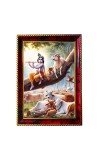 Lord Krishna On The Tree Photo Frame For Wall & Table | 7x9 Inch Golden Cherry Finish | Decorative Lord Krishna On The Tree Photo Frame For Home, Office & Pooja Room (F11382)