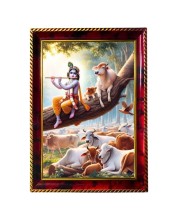 Lord Krishna On The Tree Photo Frame For Wall & Table | 7x9 Inch Golden Cherry Finish | Decorative Lord Krishna On The Tree Photo Frame For Home, Office & Pooja Room (F11382)