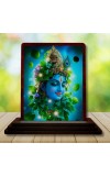Car Desk/Table Top Lord Krishna Wooden Photo Stand 3x4 Inches, Compact & Stylish Spiritual Display For Car, Home & Office (Pack Of 1) (F14357)