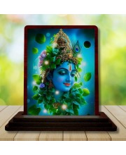 Car Desk/Table Top Lord Krishna Wooden Photo Stand 3x4 Inches, Compact & Stylish Spiritual Display For Car, Home & Office (Pack Of 1) (F14357)