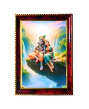 Radha Krishna Photo Frame For Wall & Table | 7x9 Inch Golden Cherry Finish | Decorative Radha Krishna Photo Frame For Home, Office & Pooja Room (F11445)