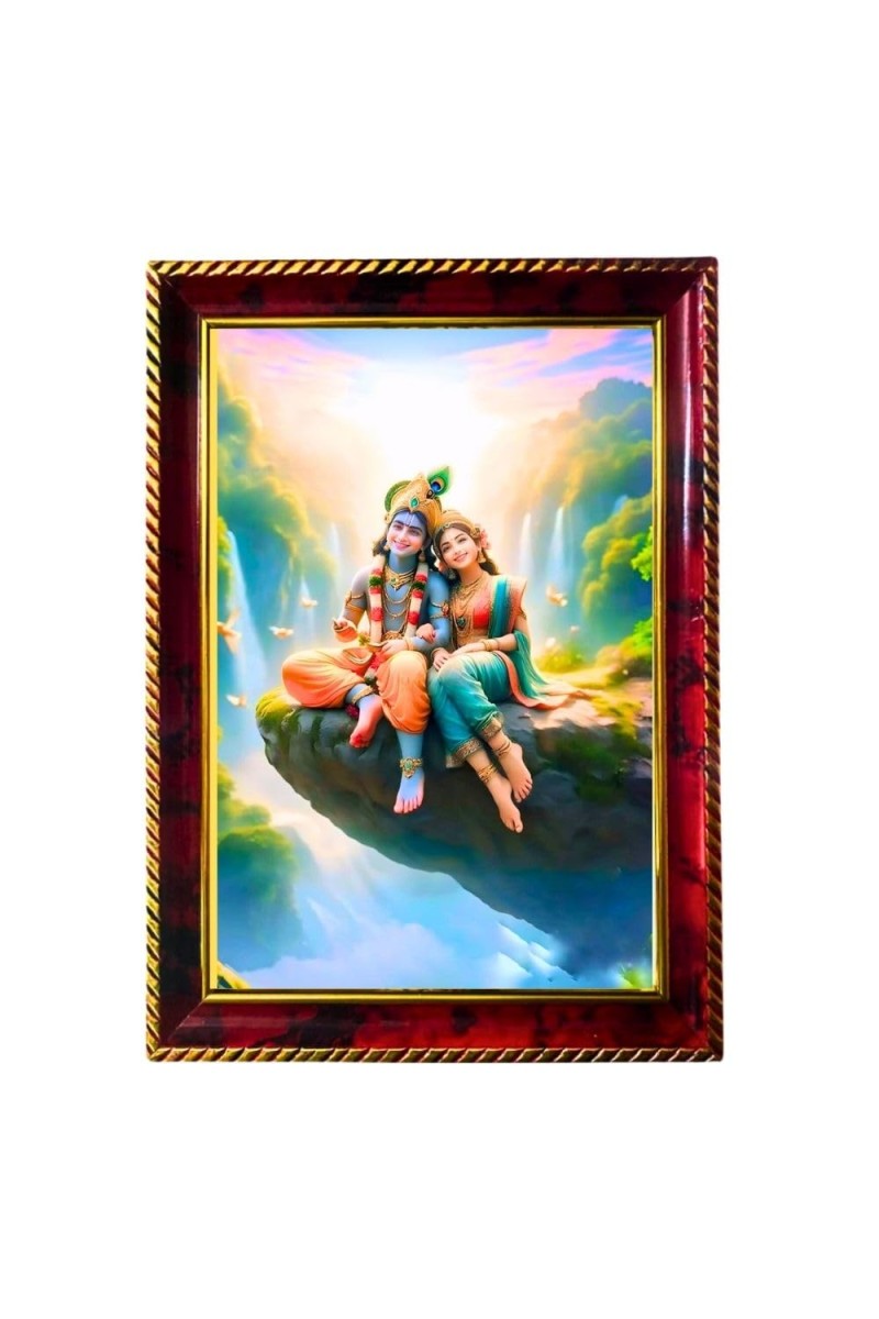 Radha Krishna Photo Frame For Wall & Table | 7x9 Inch Golden Cherry Finish | Decorative Radha Krishna Photo Frame For Home, Office & Pooja Room (F11445)