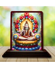 Car Desk/Table Top Lord Shiva Wooden Photo Stand 3x4 Inches, Compact & Stylish Spiritual Display For Car, Home & Office (Pack Of 1) (F14549)