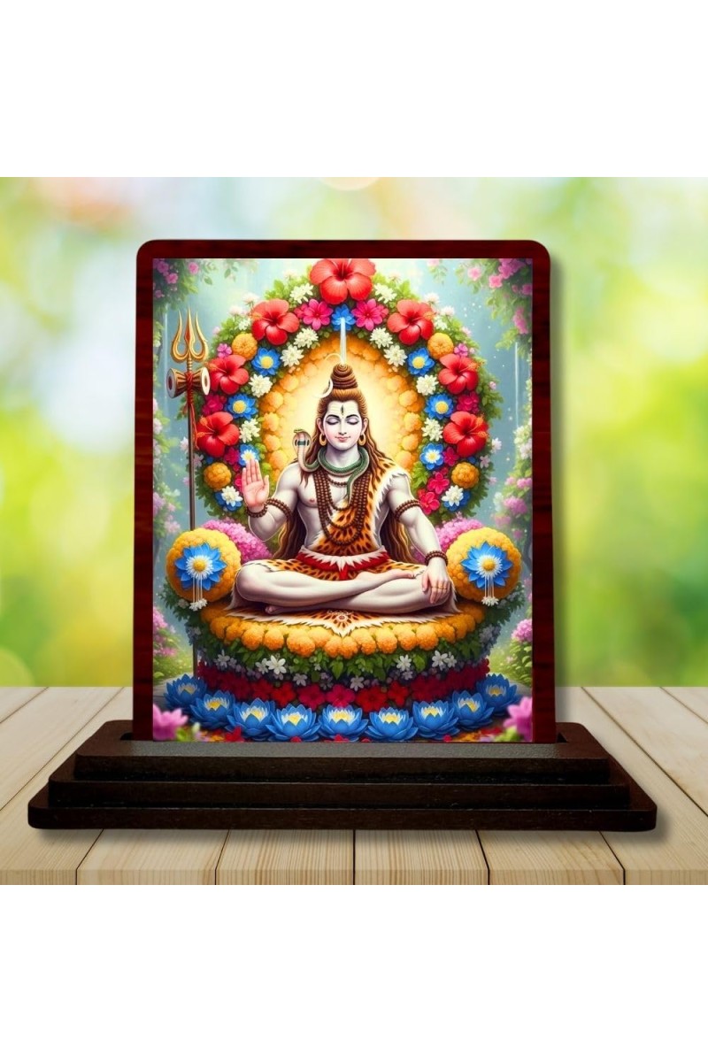 Car Desk/Table Top Lord Shiva Wooden Photo Stand 3x4 Inches, Compact & Stylish Spiritual Display For Car, Home & Office (Pack Of 1) (F14549)