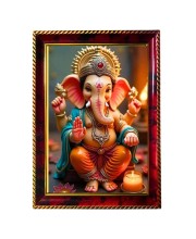 Lord Cute Vinayaka Photo Frame For Wall & Table | 7x9 Inch Golden Cherry Finish | Decorative Lord Cute Vinayaka Photo Frame For Home, Office & Pooja Room (F11447)