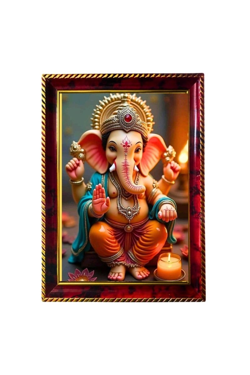Lord Cute Vinayaka Photo Frame For Wall & Table | 7x9 Inch Golden Cherry Finish | Decorative Lord Cute Vinayaka Photo Frame For Home, Office & Pooja Room (F11447)