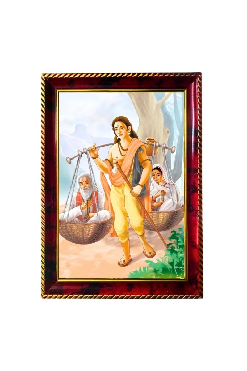 Shravana Kumara And His Parents Photo Frame For Wall & Table | 7x9 Inch Golden Cherry Finish | Decorative Shravana Kumara And His Parents Photo Frame For Home, Office & Pooja Room (F11598)