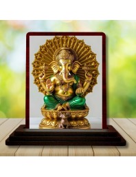 Car Desk/Table Top Lord Ganesha Wooden Photo Stand 3x4 Inches, Compact & Stylish Spiritual Display For Car, Home & Office (Pack Of 1) (F15160)