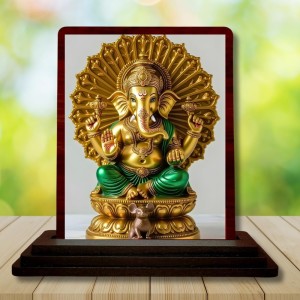 Car Desk/Table Top Lord Ganesha Wooden Photo Stand 3x4 Inches, Compact & Stylish Spiritual Display For Car, Home & Office (Pack Of 1) (F15160)