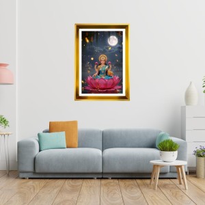 Mata Lakhsmi Golden Photo Frame - 10x14 Inches | Elegant Wooden Frame For Home, Office & Temple Decoration | Spiritual Wall & Table Decor And Gift Item (F9563)