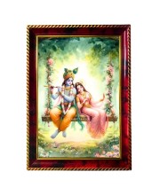 Radha Krishna Photo Frame For Wall & Table | 7x9 Inch Golden Cherry Finish | Decorative Radha Krishna Photo Frame For Home, Office & Pooja Room (F11412)