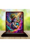 Car Desk/Table Top Lord Krishna Wooden Photo Stand 3x4 Inches, Compact & Stylish Spiritual Display For Car, Home & Office (Pack Of 1) (F15188)