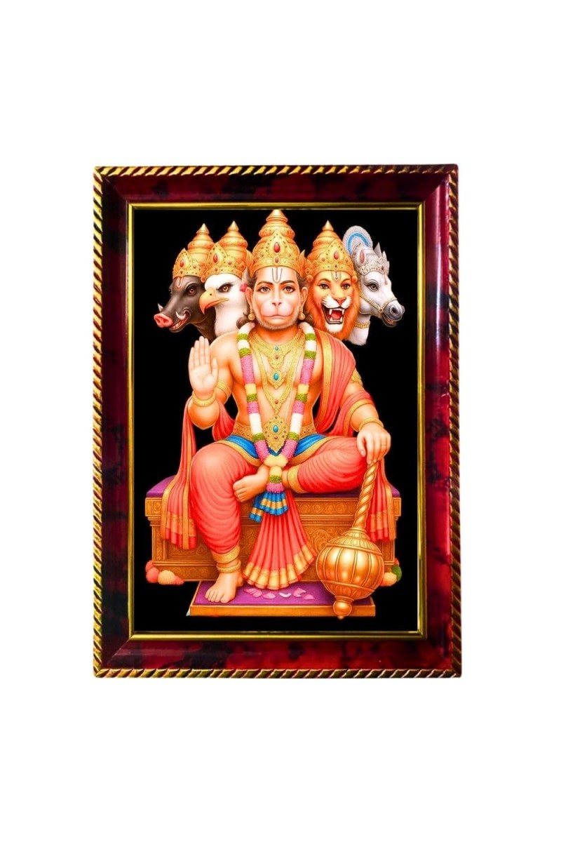 Lord Hanuman Photo Frame For Wall & Table | 7x9 Inch Golden Cherry Finish | Decorative Lord Hanuman Photo Frame For Home, Office & Pooja Room (F11781)