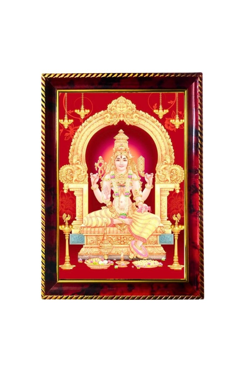 Kamakshi Amman Photo Frame For Wall & Table | 7x9 Inch Golden Cherry Finish | Decorative Kamakshi Amman Photo Frame For Home, Office & Pooja Room (F11830)