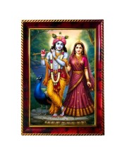 Radha Krishna Photo Frame For Wall & Table | 7x9 Inch Golden Cherry Finish | Decorative Radha Krishna Photo Frame For Home, Office & Pooja Room (F11517)