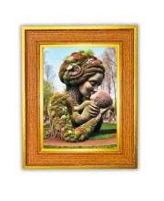 Nature Mother With Child Photo Frame 10x14 Inches-Brown Wooden Frame For Home, Office & Temple Decoration And Gifting (F6482)