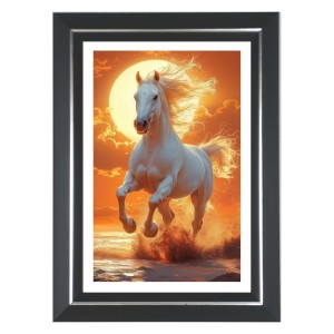 White Horse Photo Wall & Table Frame | 12x16 Inch Black Designer | Perfect For Gifting & Home Decor (F9622)