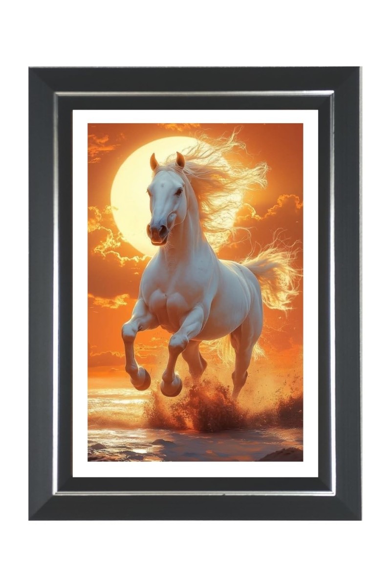 White Horse Photo Wall & Table Frame | 10x14 Inch Black Designer | Perfect For Gifting & Home Decor (F9622)