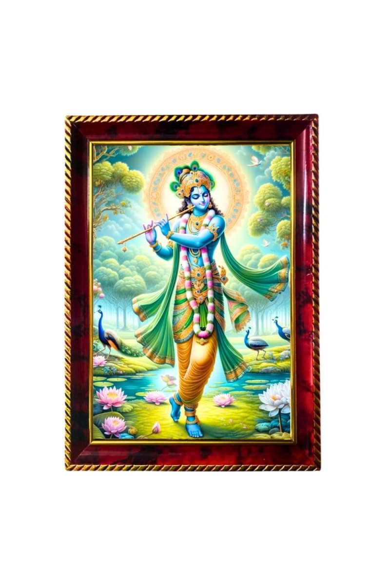 God Sri Krishna Photo Frame For Wall & Table | 7x9 Inch Golden Cherry Finish | Decorative God Sri Krishna Photo Frame For Home, Office & Pooja Room (F11457)