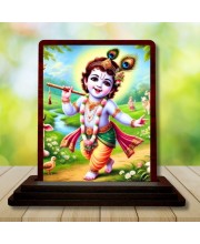 Car Desk/Table Top Lord Krishna Wooden Photo Stand 3x4 Inches, Compact & Stylish Spiritual Display For Car, Home & Office (Pack Of 1) (F14475)