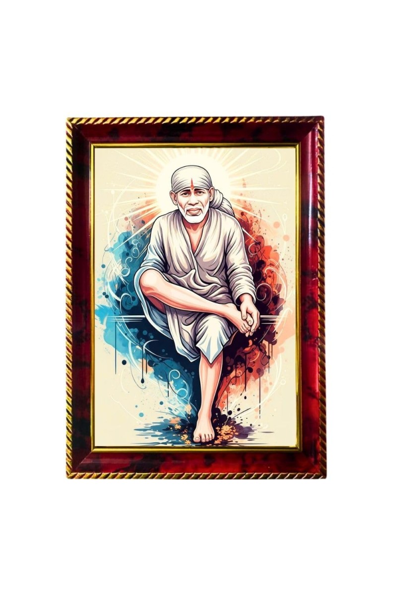 Saibaba Photo Frame For Wall & Table | 7x9 Inch Golden Cherry Finish | Decorative Saibaba Photo Frame For Home, Office & Pooja Room (F11663)