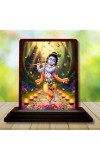 Car Desk/Table Top Lord Krishna Wooden Photo Stand 3x4 Inches, Compact & Stylish Spiritual Display For Car, Home & Office (Pack Of 1) (F14299)