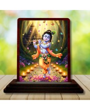 Car Desk/Table Top Lord Krishna Wooden Photo Stand 3x4 Inches, Compact & Stylish Spiritual Display For Car, Home & Office (Pack Of 1) (F14299)