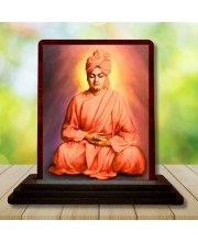 Car Desk/Table Top Swami Vivekananda Wooden Photo Stand 3x4 Inches, Compact & Stylish Spiritual Display For Car, Home & Office (Pack Of 1) (F14429)