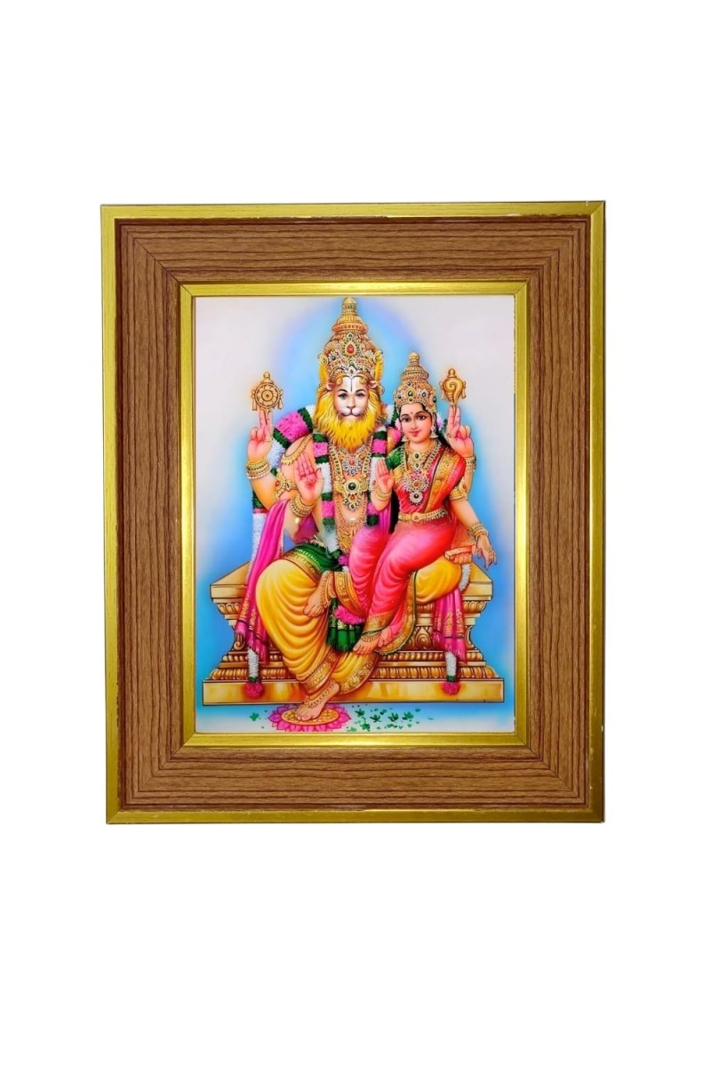 Lakhsmi Narasimha Photo Frame 12x16 Inches-Brown Wooden Frame For Home, Office & Temple Decoration And Gifting (F6357)