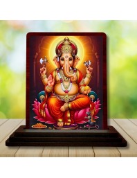 Car Desk/Table Top Lord Ganesha Wooden Photo Stand 3x4 Inches, Compact & Stylish Spiritual Display For Car, Home & Office (Pack Of 1) (F15074)