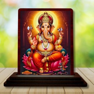 Car Desk/Table Top Lord Ganesha Wooden Photo Stand 3x4 Inches, Compact & Stylish Spiritual Display For Car, Home & Office (Pack Of 1) (F15074)