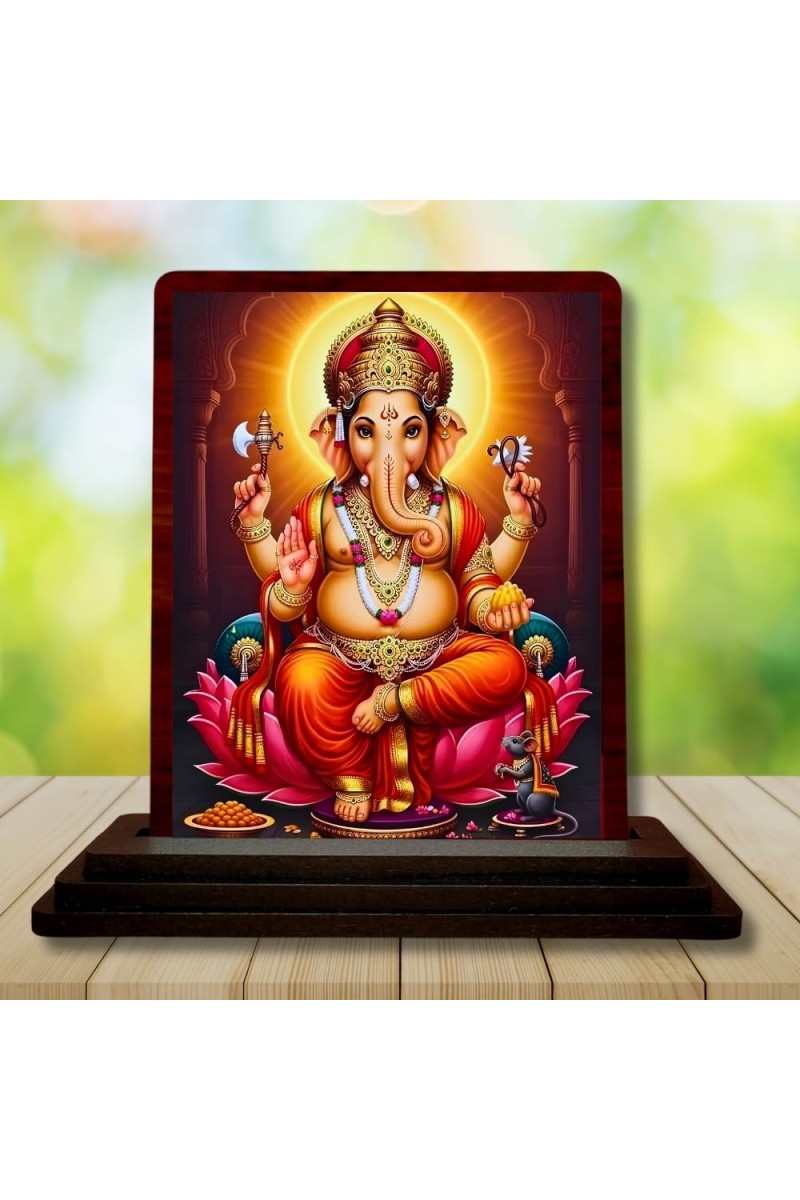 Car Desk/Table Top Lord Ganesha Wooden Photo Stand â€“ 3x4 Inches, Compact & Stylish Spiritual Display For Car, Home & Office (Pack Of 1) (F15074)