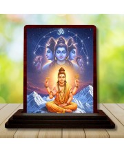 Car Desk/Table Top Lord Dattatreya Wooden Photo Stand 3x4 Inches, Compact & Stylish Spiritual Display For Car, Home & Office (Pack Of 1) (F14340)