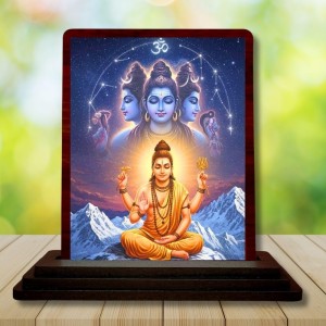 Car Desk/Table Top Lord Dattatreya Wooden Photo Stand 3x4 Inches, Compact & Stylish Spiritual Display For Car, Home & Office (Pack Of 1) (F14340)