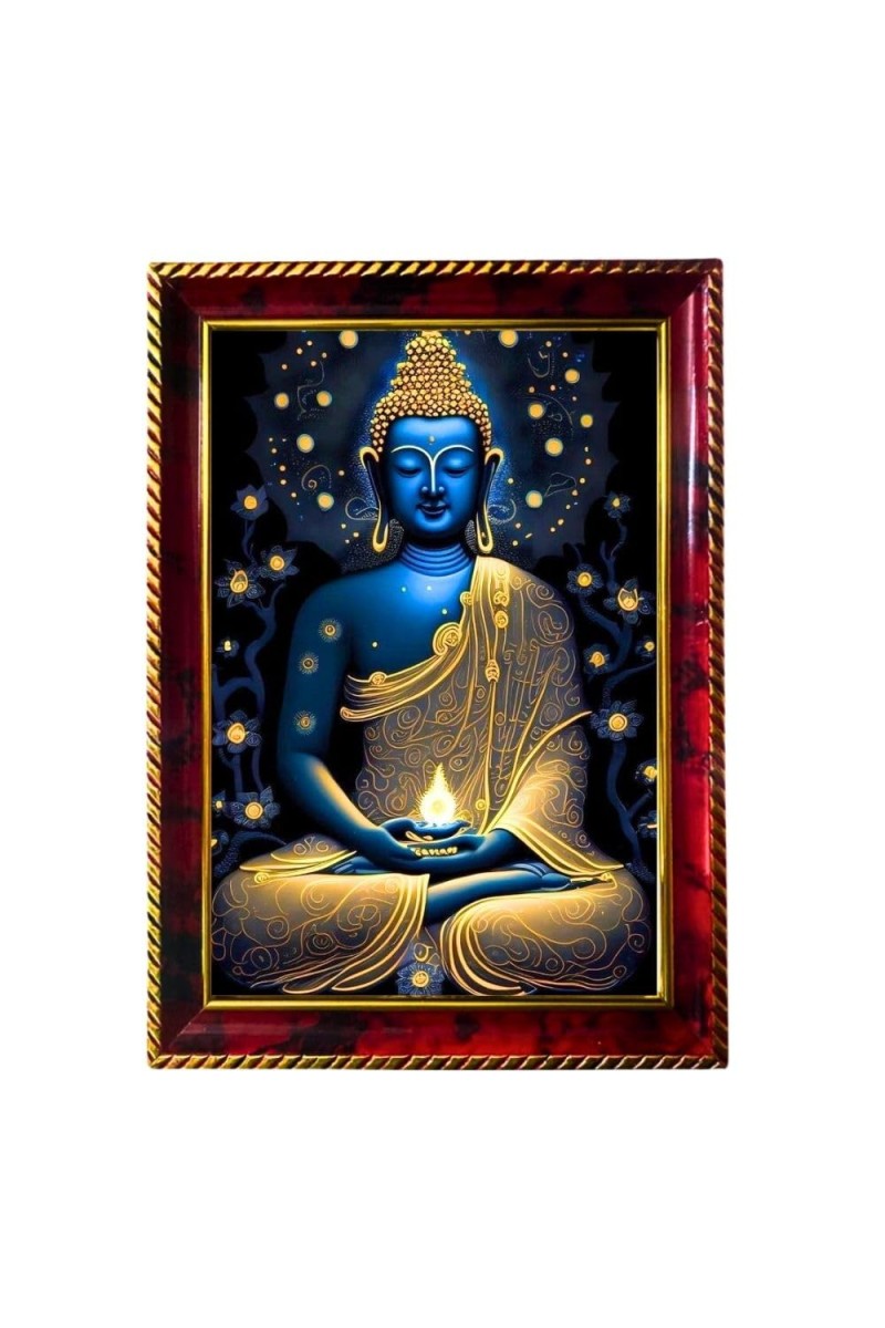 Buddha Photo Frame For Wall & Table | 7x9 Inch Golden Cherry Finish | Decorative Buddha Photo Frame For Home, Office & Pooja Room (F11856)