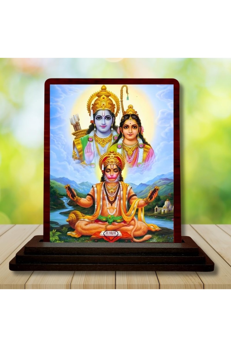 Car Desk/Table Top Lord RamSiya Hanuman Wooden Photo Stand 3x4 Inches, Compact & Stylish Spiritual Display For Car, Home & Office (Pack Of 1) (F15194)