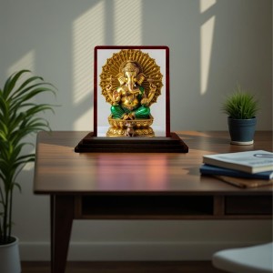 Car Desk/Table Top Lord Ganesha Wooden Photo Stand 3x4 Inches, Compact & Stylish Spiritual Display For Car, Home & Office (Pack Of 1) (F15160)