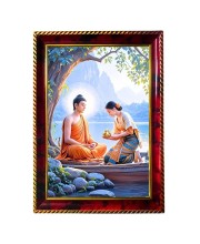 Buddha With Devotee Photo Frame For Wall & Table | 7x9 Inch Golden Cherry Finish | Decorative Buddha With Devotee Photo Frame For Home, Office & Pooja Room (F11451)