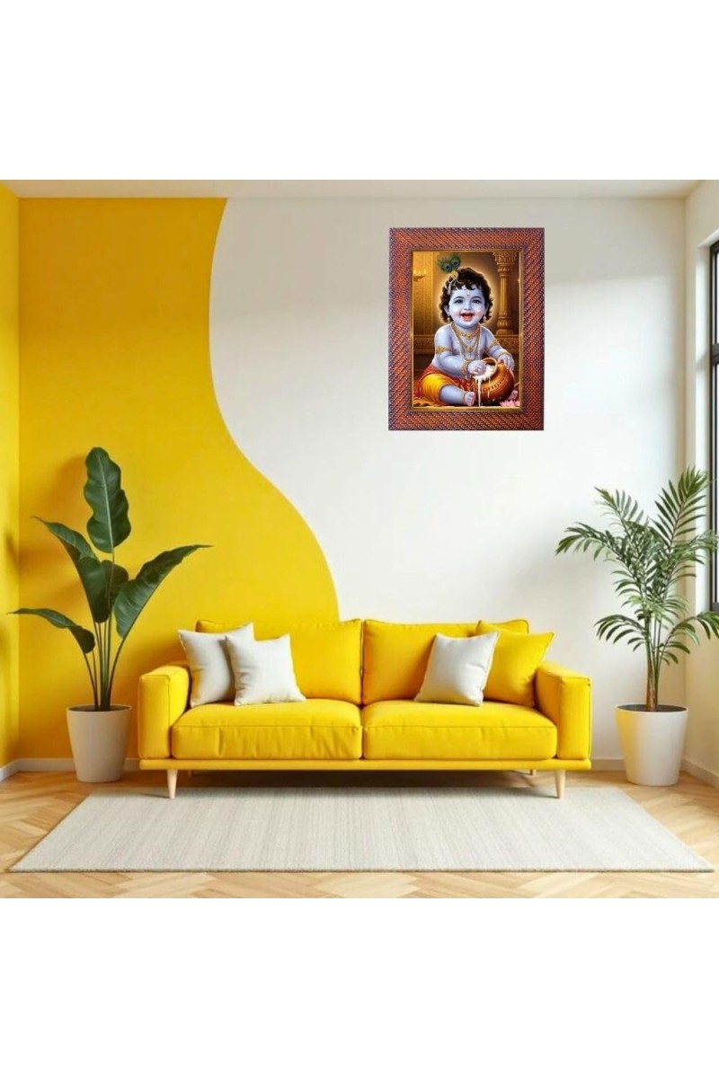 Lord Krishna Photo Frame 21X25 Inch Religious Wall & Table Decor Frame | Lord Krishna Spiritual Photo Frame For Home, Temple & Office | Decorative Hindu God & Goddess Frame (Pack Of 1) (F17981)