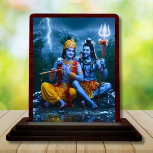 Car Desk/Table Top Lord Shiva And Shri Krishna Wooden Photo Stand 3x4 Inches, Compact & Stylish Spiritual Display For Car, Home & Office (Pack Of 1) (F14133)