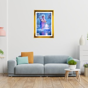 Lord Ganesha Golden Photo Frame - 10x14 Inches | Elegant Wooden Frame For Home, Office & Temple Decoration | Spiritual Wall & Table Decor and Gift Item