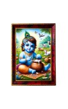 Cute Little Krishna Photo Frame For Wall & Table | 7x9 Inch Golden Cherry Finish | Decorative Cute Little Krishna Photo Frame For Home, Office & Pooja Room (F11456)