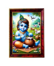 Cute Little Krishna Photo Frame For Wall & Table | 7x9 Inch Golden Cherry Finish | Decorative Cute Little Krishna Photo Frame For Home, Office & Pooja Room (F11456)