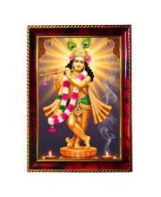 Lord Krishna Photo Frame For Wall & Table | 7x9 Inch Golden Cherry Finish | Decorative Lord Krishna Photo Frame For Home, Office & Pooja Room (F11794)