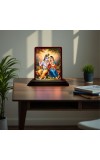 Car Desk/Table Top Radha Krishna Wooden Photo Stand 3x4 Inches, Compact & Stylish Spiritual Display For Car, Home & Office (Pack Of 1) (F14489)