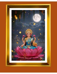 Mata Lakhsmi Golden Photo Frame - 10x14 Inches | Elegant Wooden Frame For Home, Office & Temple Decoration | Spiritual Wall & Table Decor And Gift Item (F9563)