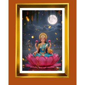 Mata Lakhsmi Golden Photo Frame - 10x14 Inches | Elegant Wooden Frame For Home, Office & Temple Decoration | Spiritual Wall & Table Decor And Gift Item (F9563)