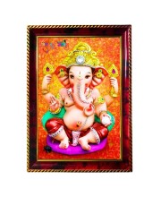 Lord Ganesha Photo Frame For Wall & Table | 7x9 Inch Golden Cherry Finish | Decorative Lord Ganesha Photo Frame For Home, Office & Pooja Room (F11621)
