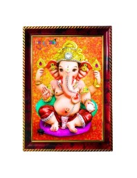 Lord Ganesha Photo Frame For Wall & Table | 7x9 Inch Golden Cherry Finish | Decorative Lord Ganesha Photo Frame For Home, Office & Pooja Room (F11621)