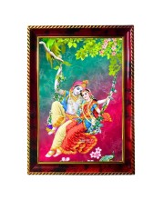 Radha Krishna Photo Frame For Wall & Table | 7x9 Inch Golden Cherry Finish | Decorative Radha Krishna Photo Frame For Home, Office & Pooja Room (F11657)